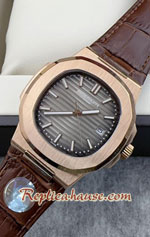 Patek Nautilus 5711 Rose Gold BlackBrown Dial Leather Strap 40mm Replica Watch 11