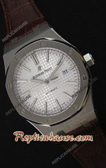 Audemars Piguet Royal Oak Silver Dial Leather Strap Swiss Watch 24