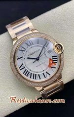 Cartier De Ballon Diamond Rose Gold Mens Casing 36MM Swiss V6 Replica Watch 02