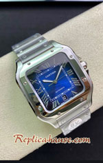 Cartier Santos De Blue Dial 40mm Swiss BV Replica Watch 06