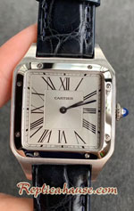 Cartier Santos Dumont Mens Steel Casing Silver Dial 38MM Swiss Replica Watch 01