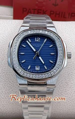 Patek Ladies Diamond Blue Dial 32mm Replica Watch 03