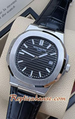Patek Nautilus 5711 Black Dial Leather Strap 40mm Replica Watch 08