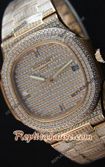 Patek Philippe Nautilus Gold Diamonds Swiss Replica Watch 02