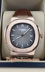 Patek Nautilus 5711 Rose Gold BlackGrey Dial Leather Strap 40mm Replica Watch 10