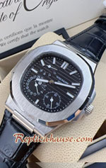 Patek Nautilus 5712 Black Dial Leather Strap 40mm Replica Watch 03