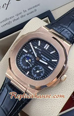 Patek Nautilus 5712 Rose Gold Black Dial Leather Strap 40mm Replica Watch 05
