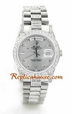Rolex Replica Day Date Silver - Diamond 10