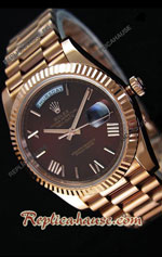 Rolex Day Date 40MM Rose Gold in Brown Dial Roman Numerals Swiss Replica Watch 02