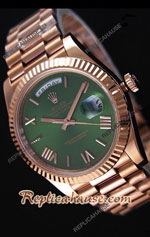 Rolex Day Date 40MM Rose Gold in Green Dial Roman Hour Numerals Swiss Replica Watch 03