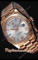 Rolex Day Date 40MM Rose Gold in Silver Dial Roman Numerals Swiss Replica Watch 01