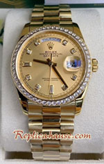 Rolex Day Date Gold Diamond 36mm Gold Dial Replica Watch 18