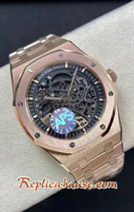 Audemars Piguet Royal Oak Rose Gold Double Balance Wheel Openworked Swiss APS Replica Watch 01