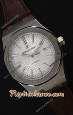 Audemars Piguet Royal Oak Silver Dial Leather Strap Swiss Watch 24