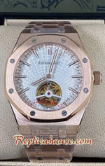 Audemars Piguet Rose Gold Tourbillon White Dial 42mm Replica Watch 04