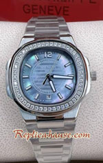 Patek Ladies Diamond Blue Dial Circle 32mm Replica Watch 05