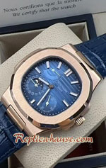 Patek Nautilus 5712 Rose Gold Blue Dial Leather Strap 40mm Replica Watch 06