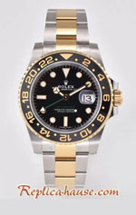 Rolex GMT Masters II Two Tone Black Dial Green Hand - Swiss Clean Replica Watch 01