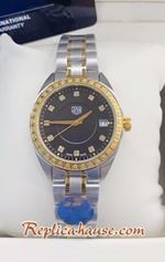 Tag Heuer Two Tone Diamond Black Dial Ladies 33mm Replica Watch 04