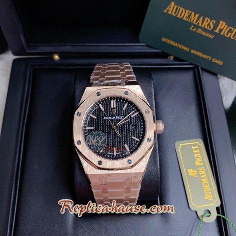 Audemars Piguet Rose Gold Black Dial 42mm Replica Watch 03
