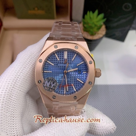 Audemars Piguet Rose Gold Blue Dial 42mm Replica Watch 02