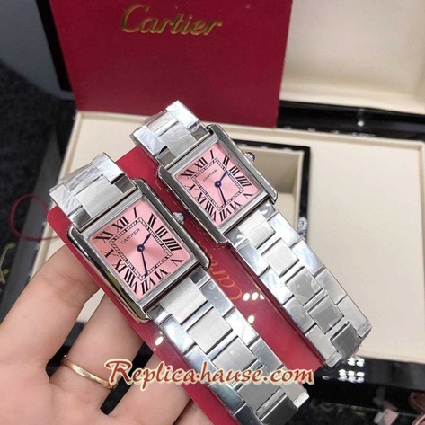 Cartier Tank Pink Dial 27mm and 24mm Ladies Replica Watch 02