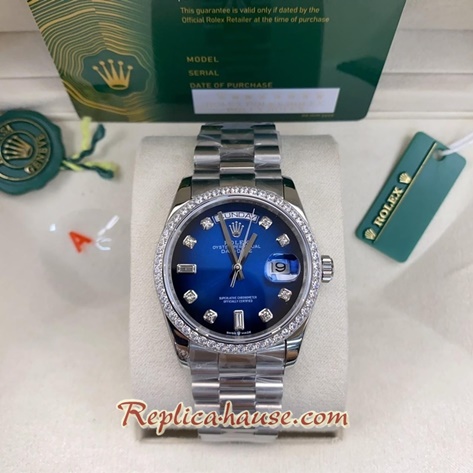 Rolex Day Date Blue Dial Diamond 36mm Replica Watch 12