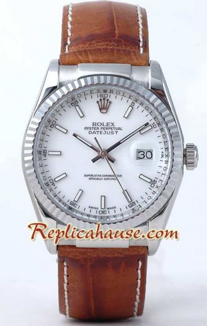 Rolex Datejust Leather White Face